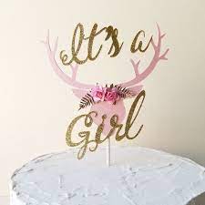 Floral Antlers Deer Head It 39 S A Girl Cake Topper Tribal Baby Shower Cake Decoration Deer Baby Shower Girl Baby Shower Cake Decorations Antler Baby Shower
