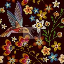 Diese entwürfe entstehen individuell für kunden. Kolibri Und Blumen Stickerei Nahtlose Muster Schone Kolibris Leinwandbilder Bilder Mode Design Weisse Blume Sommerblumen Myloview De