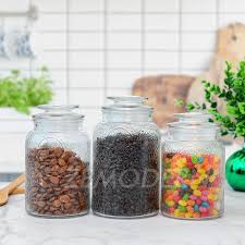 Praktische container fürs wohnen, arbeiten oder lagern. China Empty Retro Decorative Embossment Glass Food Container Storage With Lids China Glass Food Container And Glass Containers With Lids Price