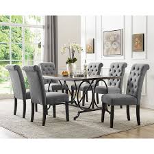 Dining chairs & benches (541). Brassex Inc Soho 7 Piece Dining Set Table 6 Chairs Grey The Home Depot Canada