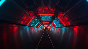 Black aesthetic laptop background wallpaper. Wallpaper Escalator Tunnel Dark Neon Blue Red Background For Laptop Blue And Red 1920x1080 Download Hd Wallpaper Wallpapertip