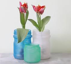 Martha stewart frost glass paint (the colors i used were ballet slipper, blue calico and pea shoot). Diy Frosted Beach Glass Jars Gina Michele