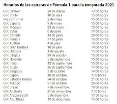 La fórmula 1 hizo oficial que habrá un gran premio de portugal en portimao el 2 de mayo, fecha que estaba reservada para una carrera cuya sede faltaba confirmar. Calendario F1 2021 Horario De Todas Las Carreras De F1 Para La Temporada 2021 Marca