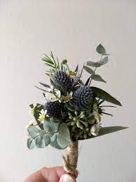 Thistle Boutonniere Thistle Boutonniere White Wax Flower Thistle Wedding