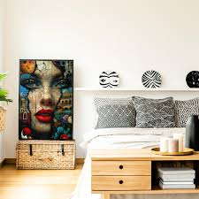 Beautiful Mosaic Woman's Face Poster With Cityscape Elements Unique Art  Print for Home Decor