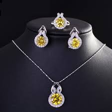 Click To Buy 2016 New Yellow Imitation Stone Jewelry Set Earrings Pendant Necklace Ring For Bridal Jewelry Sets Jewelry Sets Wedding Jewelry Sets