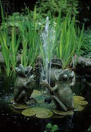 The frog belonged to my husband's grandmother. Harpur Garden Images Frog Fountain In Small Pond Small Water Features Pond Fountains Water Features