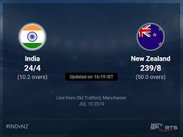 Watch live stream of india vs new zealand today, 4th warm up match of icc world cup 2019 in hd quality also you can see live scoreboard, world cup 2019 match results, fixtures, news, summary. India Vs New Zealand Live Score Over 1st Semi Final Odi 6 10 Updates Cricket News
