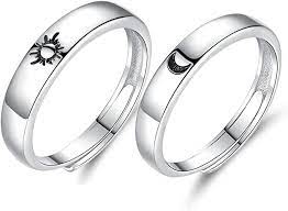 Beydodo Sterling Silver Ring Band Couples Rings Adjustable Wedding Sun And Moon Ring Engraved Personalized Amazon Com