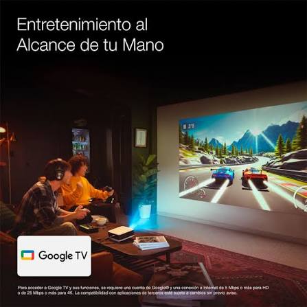 El Epson Lifestudio Flex EF es un proyector portátil Full HD (1080p) con 700 lúmenes de brillo, sonido integrado por Bose y sistema Google TV, diseñado para uso en interiores y exteriores