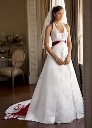 We'll help you find your dream dress at an amazing price. Satin A Line Halter With Split Front David S Bridal Wedding Dresses Satin Red Bridesmaid Dresses Red Wedding Dresses