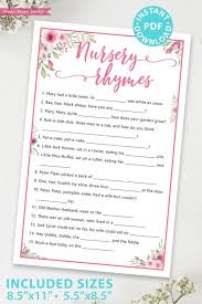 Maybe you would like to learn more about one of these? Nursery Rhymes Baby Shower Game Pink Flowers Press Print Party