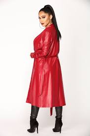 Ready For Anything Coated Jacket Red Long Leather Coat Trench Coats Women Leather Coat