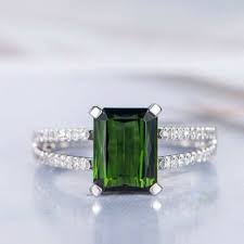 925 Silver Beautiful Emerald Cut Tourmaline Engagement Ring 14 White Gold FN | eBay