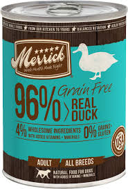 Merrick purchases produce and real meat from american farmers and ranchers throughout all four seasons of the year. Merrick Grain Free Real Duck Canned Dog Food 12 7 Oz Petland Heath