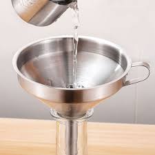 Can also be used to strain out larger solids by placing a mesh strainer on top. Strainer Ergonomical Design Stainless Steel Funnel With Handle Mesh Filter Kitchen Accessory Ultra Fine Liquid Ingredients Aliexpress