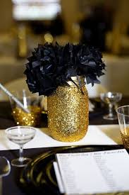 Black And Gold Party Ideas Pinterest Black And Gold Bridal Shower Lillian Hope Designs Black Gold Party Gold Party Glitter Mason Jars