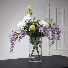 Available for 3 easy payments. Peony Roses Wisteria Faux Flowers In A Tall Vase Qvc Uk