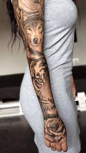 Tattoo Full Sleeve Wolf Tiger Rose This Is So Gorgeous I Want It Girls With Sleeve Tattoos Animal Sleeve Tattoo Sleeve Tattoos For Women
