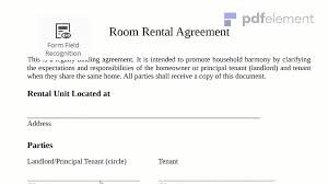 A house rental lease agreement in generally made between the landlord and his tenant which binds both the parties into an agreement that a certain space will be rendered to the tenant which will bind him or her to take care of certain responsibilities. Room Rental Agreement Template Free Download Wondershare Pdfelement