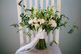 White And Green Bridal Bouquet Jasmine Vine White Garden Roses Organic Bouquet Ribbon Stre Wedding Flowers Bridal Bouquets Wedding Bouquets Wedding Flowers