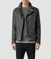 Mens Akira Leather Biker Jacket Anthracite Allsaints Com Leather Jacket Men All Saints Leather Jacket Jackets