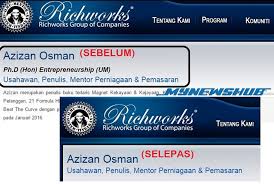 Description:founded by dr.azizan osman, richworks has grown to become the leading seminar organiser in malaysia just within 6 years. Azizan Hapuskan Kelulusan Dalam Profil Syarikat Mynewshub