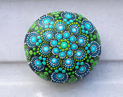 Find the spot where the farthest dot will be. Original Mandala Paintings Stones Painted Rocks By Gomandalas Stone Painting Mandala Painting Mandala Painted Rocks
