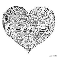 Jack & sally from the movie tim burton's the nightmare before christmas, together in a. Love Text In Heart Shape Valentine S Day Adult Coloring Pages