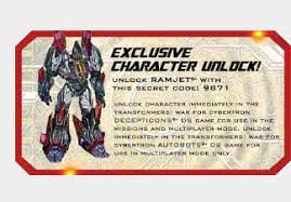 It should be possible to do it with any character capable of . Code To Unlock Ramjet For Nintendo Ds War For Cybertron Revealed