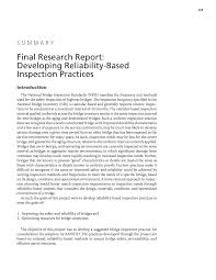 Including in the evaluation report are photos, equipment, drawing or sketch, and the overall summary report. Part Ii Final Research Report Developing Reliability Based Inspection Practices Proposed Guideline For Reliability Based Bridge Inspection Practices The National Academies Press