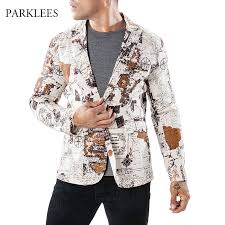 Nautical Chart Print Blazer Men 2018 Autumn New Mens Blazers