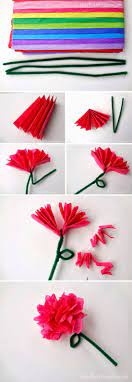 Add flowers with tissue paper and green pipe cleaner stems so you can easily hold them in hands to give someone diy tissue flower craft for kids: Easy Tissue Paper Flowers Craft By Photo Paper Flowers Craft Flower Crafts Paper Flowers