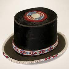 B Beaded Beaver Skin Top Hat B Native American Geometric Design Band And Trim American Flag Motif Top W Beaded Hat Bands Bead Work Native American Beading