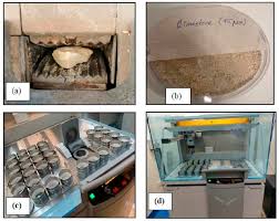 Photographs of (a) Crushing stone sample; (b) Sieved sample; (c and d)...