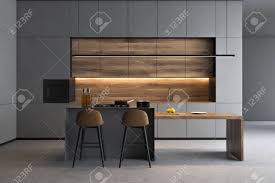 Tabletops of grey and wood. Interior Of Modern Kitchen With Gray Walls Concrete Floor Grey Stock Photo Picture And Royalty Free Image Image 129409778