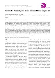 Pdf Kinematic Viscosity And Shear Stress Of Used Engine Oil