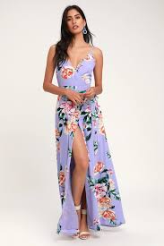 Floral Flirtation Lavender Floral Print Wrap Maxi Dress Casual Dresses For Women Cute Floral Dresses Floral Print Maxi Dress