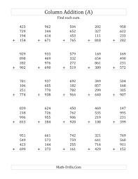 The Adding Four Three Digit Numbers A Math Worksheet Three Digit Numbers Addition Worksheets Math Worksheet