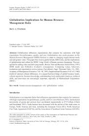 Pdf Globalization Implications For Human Resource Management Roles