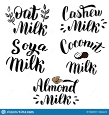 杏仁腰果大豆燕麦椰奶包装设计的素甘乳时髦的黑色字母文本字体包装，贴纸向量例证- 插画包括有奶油, 例证: 165225931