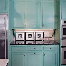 Turquoise Kitchen Cabinets With Black Countertop White Backsplash Types Of Kitchen Cabinets Aqua Kitchen Home Kitchens