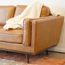 A romantic and visually pleasing idea to place beside your sofa would be a vase of flowers. Mid Century Modern Brooklyn Cognac Tan Leather Sofa Ash2753