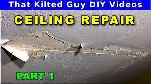 How To Repair A Water Damaged Drywall Ceiling Part 1 Of 2 In 2020 Drywall Ceiling Water Damaged Ceiling Repair