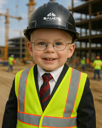 Mike Bauer was born for this life! 👷‍♂️✨ (Thanks to a little help from an  AI filter, we turned back the hands of time to prove it—hee hee! 👶🦺) Not  just the