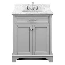 Gray vanity from the ellenbee collection evokes the charm of a country cottage Bathroom Scott Living Roveland 30 In Light Gray Single Sink Bathroom Vanity With Natural Carrara Marble Top Hulezug