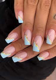 57 Pretty Nail Ideas The Nail Art Everyone S Loving Baby Blue Meets Gold Leaf