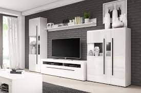 Led und mit griffmulden in betonoptik bxhxt: Wohnwand Helvetia Tulsa Hochglanz Weiss Mobel Letz Ihr Online Shop