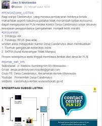 Untuk cara mendapatkan listrik gratis 450 va dan diskon 50% untuk 900va (subsidi) caranya cukup mudah,bisa melalui whatsapp resmi pln atau mengunjungi pln.co.id. Desa Candimulyo