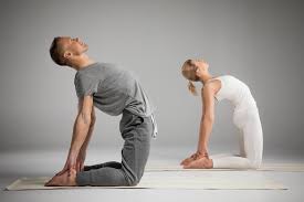 Check spelling or type a new query. Couple Practicing Yoga Standing In Ushtrasana Position Or Camel Pose Isolated On Grey Free Stock Photo And Image